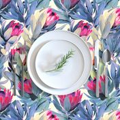 Painted Protea Floral - magenta and grey blue colorway