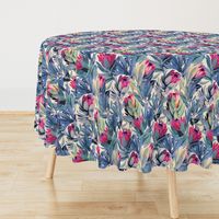 Painted Protea Floral - magenta and grey blue colorway