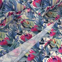 Painted Protea Floral - magenta and grey blue colorway