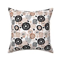 Retro flower blossom cute gender neutral pastel black and white florals in scandinavian style