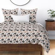 Retro flower blossom cute gender neutral pastel black and white florals in scandinavian style