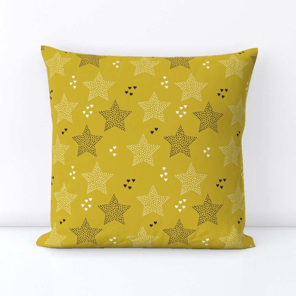 Twinkle twinkle little star cute baby nursery or christmas theme print in black white and dark night mustard yellow