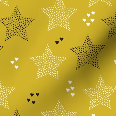 Twinkle twinkle little star cute baby nursery or christmas theme print in black white and dark night mustard yellow