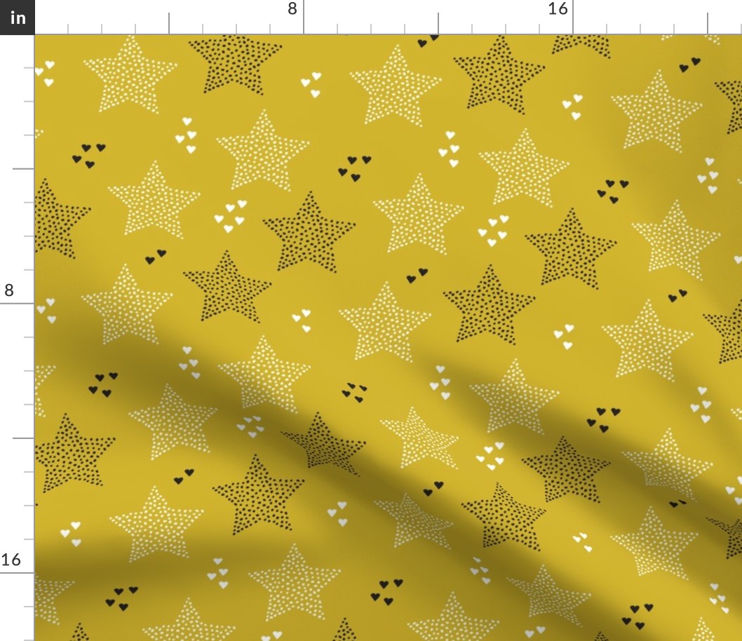 Twinkle twinkle little star cute baby nursery or christmas theme print in black white and dark night mustard yellow