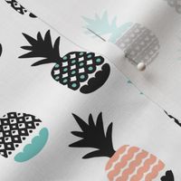 Fun black aqua blue and coral pink ananas color pops geometric pineapple fruit summer beach theme illustration pattern