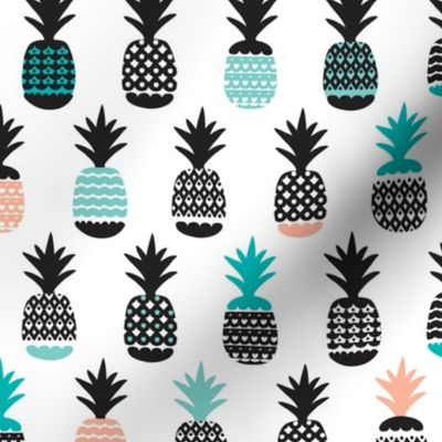 Fun black aqua blue and coral pink ananas color pops geometric pineapple fruit summer beach theme illustration pattern