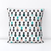 Fun black aqua blue and coral pink ananas color pops geometric pineapple fruit summer beach theme illustration pattern