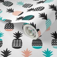 Fun black aqua blue and coral pink ananas color pops geometric pineapple fruit summer beach theme illustration pattern