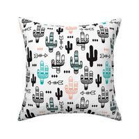 Fun aqua and coral pink cactus garden indian summer arrows geometric illustration pattern kids print