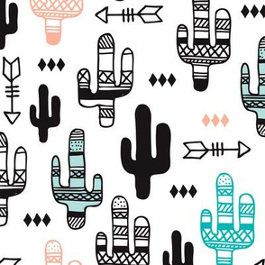 Fun aqua and coral pink cactus garden indian summer arrows geometric illustration pattern kids print