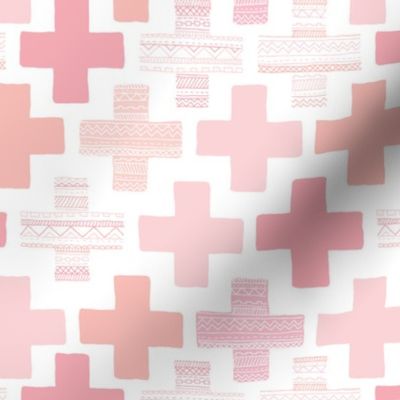 Plus plus cross geometric modern patterns in pastel white and pink
