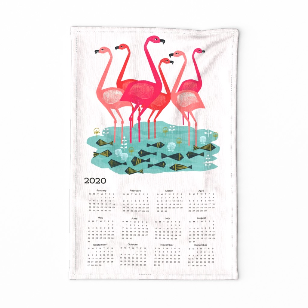 2020 Flamingo Tea Towel Calendar by Andrea Lauren 