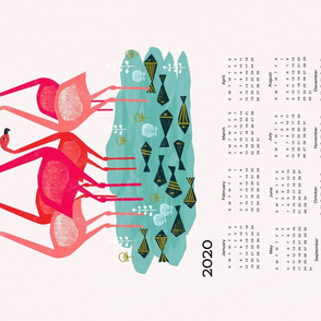 2020 Flamingo Tea Towel Calendar by Andrea Lauren 