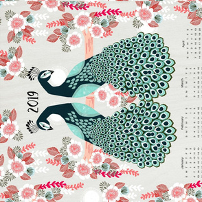 2019 Peacock Tea Towel Calendar by Andrea Lauren 