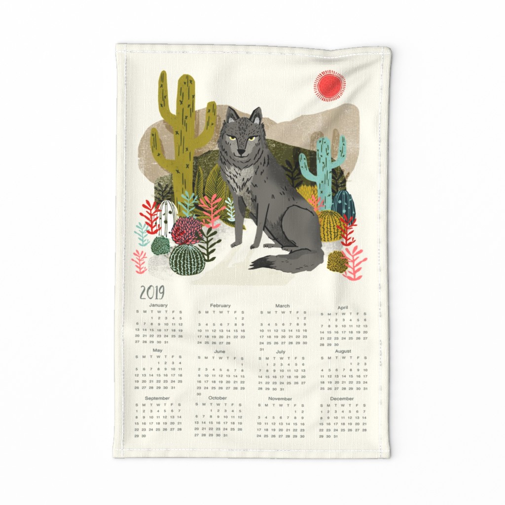 2019 Wolf Tea Towel Calendar by Andrea Lauren 