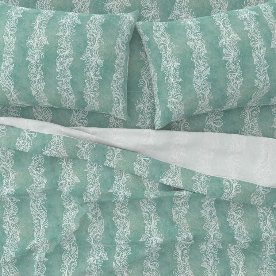 Lacy teal doodle stripe