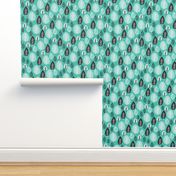 Retro scandinavian style petal fall garden aqua blue poppy flowers and pastel leafs winter wonderland christmas print