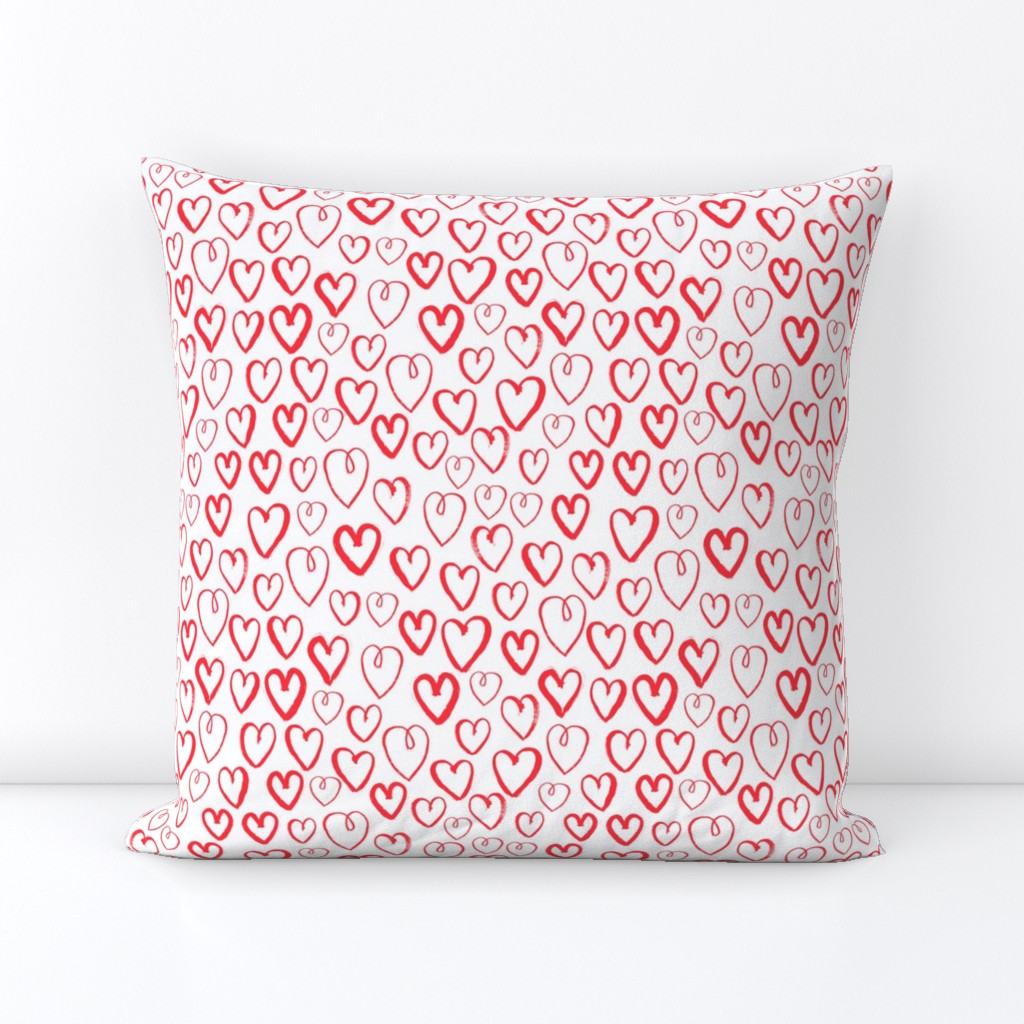 heart // red hand-drawn hearts in minimal repeating print simple artistic repeating illustration pattern