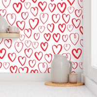 heart // red hand-drawn hearts in minimal repeating print simple artistic repeating illustration pattern