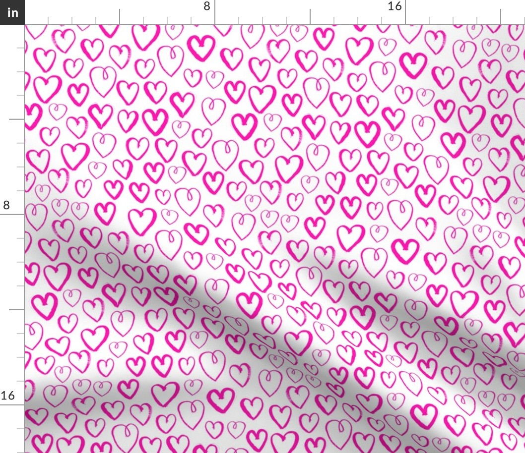 heart // hot pink magenta love valentines hand-drawn inky hearts artist illustration pattern