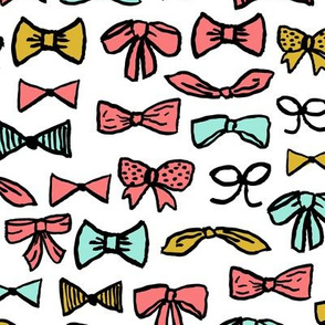 bows // fashion cool beauty fashion print in mint and coral illustration pattern