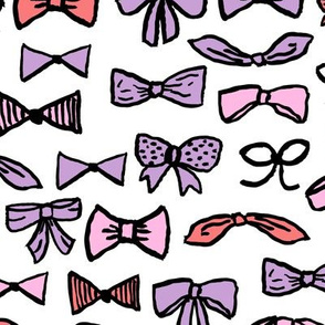 bows // beauty fashion print for trendy girls in purple pink and coral illustration pattern