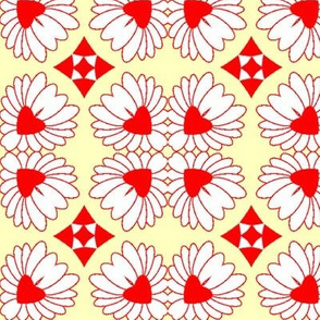 Flowers and Hearts in Red, White and Yellow