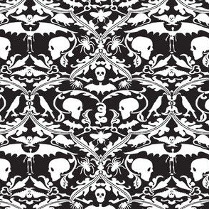 Skull Damask Black and White