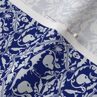 Skull Damask Blue and Grey