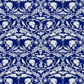 Skull Damask Blue and Grey