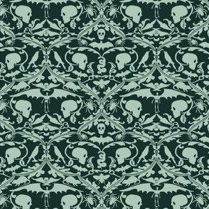 Skull Damask Green