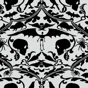 Skull Damask Grey and Black