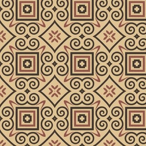 Traditional Geometric in Pink, Tan and Dark Gray