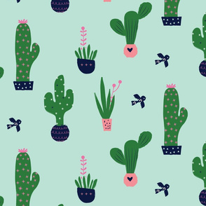 Cactus / green desert cacti botanicals bird plant mint succulent