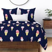 Deluxe ice cream / cute fun ice cream girls room boys sweet navy blue whimsical