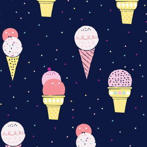 Deluxe ice cream / cute fun ice cream girls room boys sweet navy blue whimsical