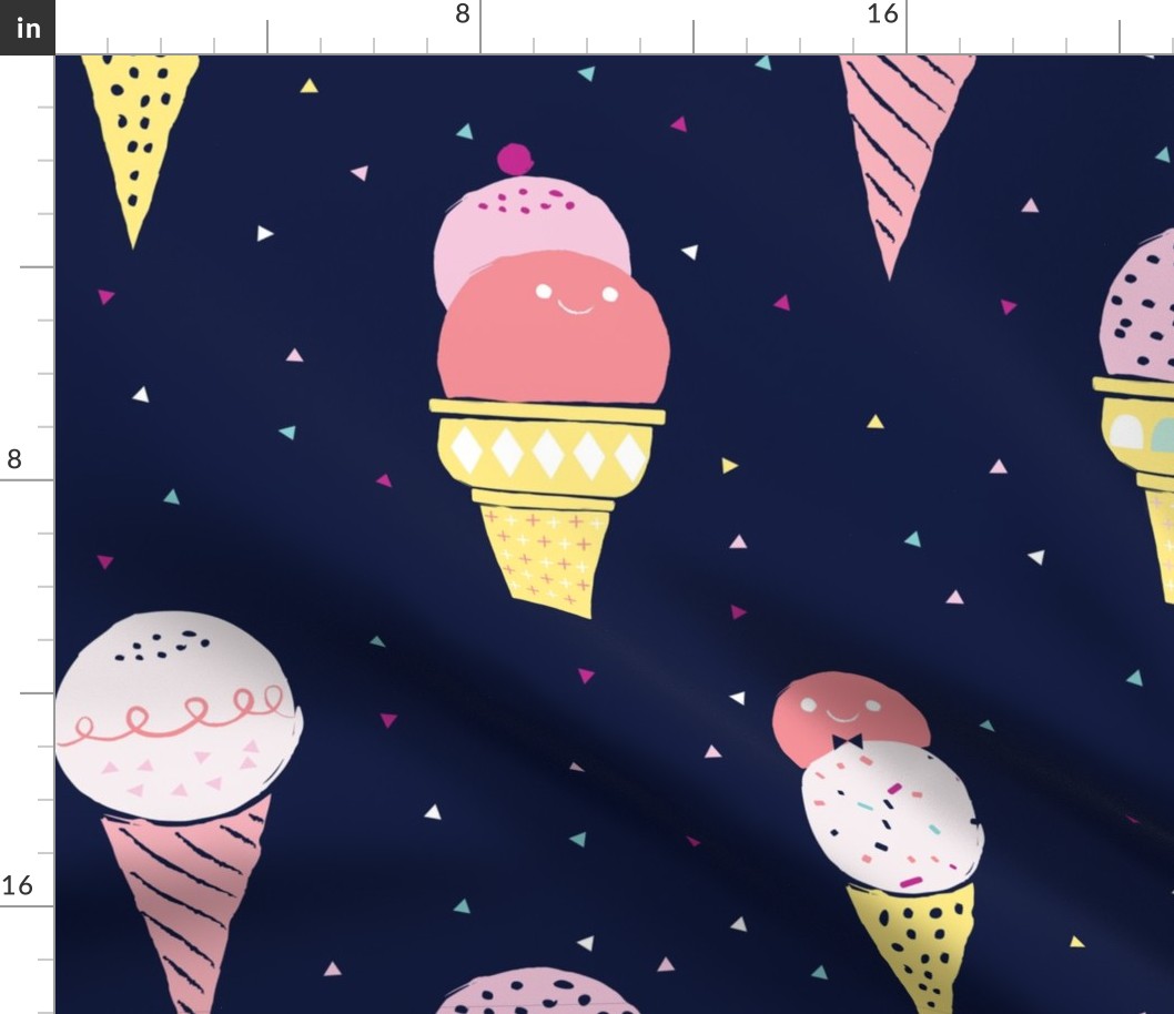 Deluxe ice cream / cute fun ice cream girls room boys sweet navy blue whimsical