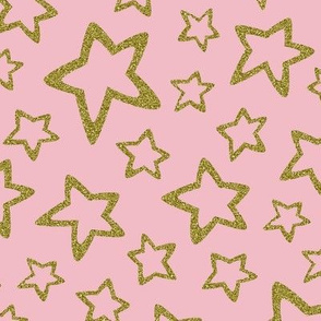 Gold Glitter Stars on Pink