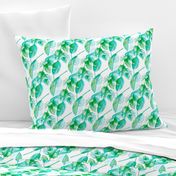 Tropical summer leaves green and aqua forest woodland paint print