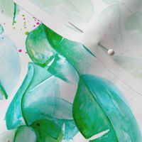 Tropical summer leaves green and aqua forest woodland paint print