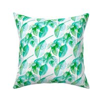 Tropical summer leaves green and aqua forest woodland paint print