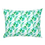 Tropical summer leaves green and aqua forest woodland paint print