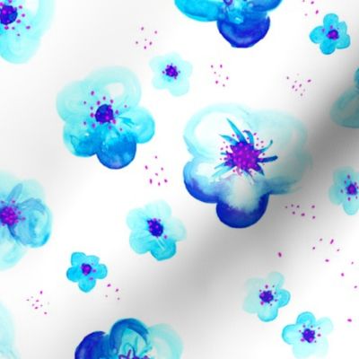 Colorful tropical watercolors flower blossom in blue and pink