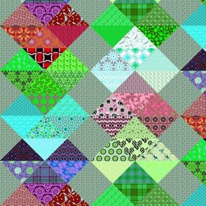 Patchwork Hearts Green and Pink, Half drop