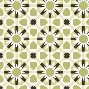 Stylized Floral in Greens and White