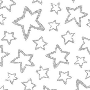 Silver Glitter Stars on White