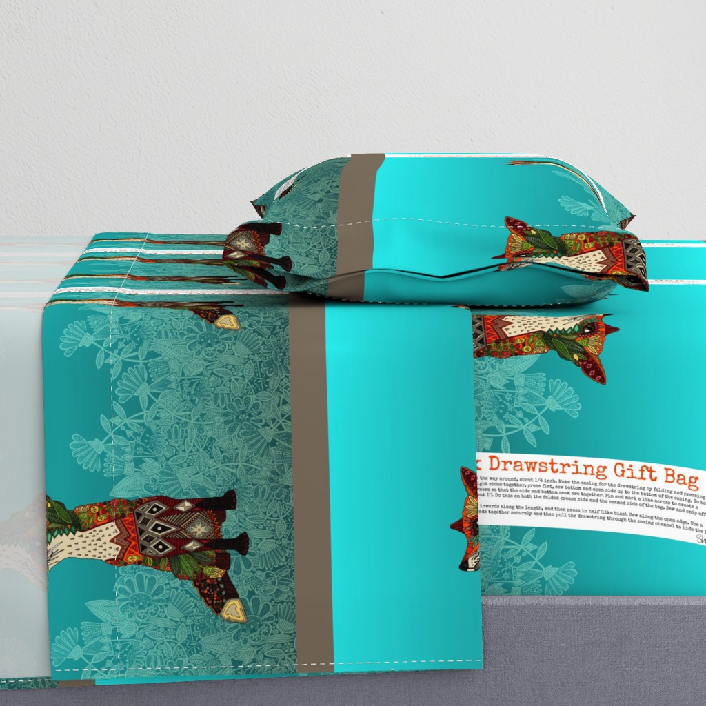 ice floral fox drawstring gift bag kit