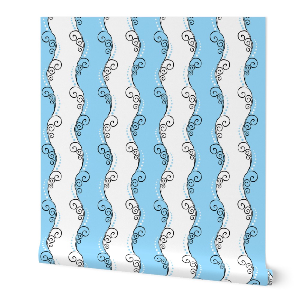  Retro Scrolling Vines on Blue