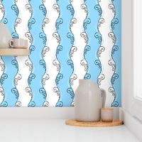  Retro Scrolling Vines on Blue