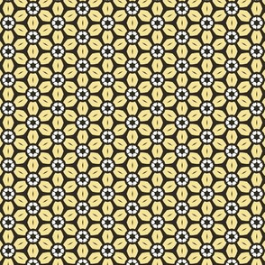 Yellow and White Floral on Dark Brown